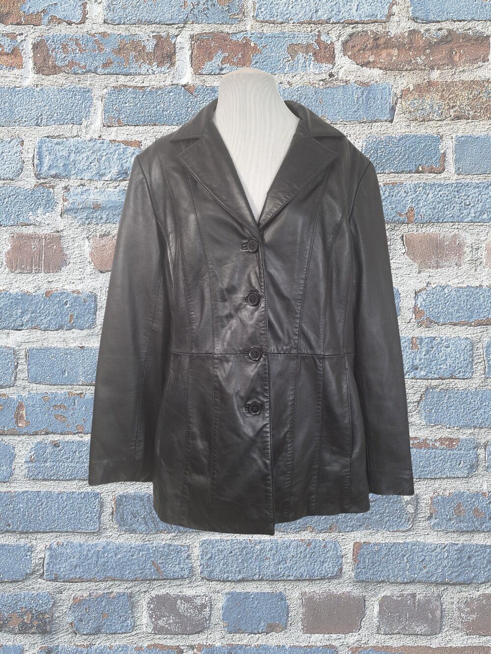 Modern Essentials Genuine Leather Hip Length Coat Jacket Size Large (14-16)